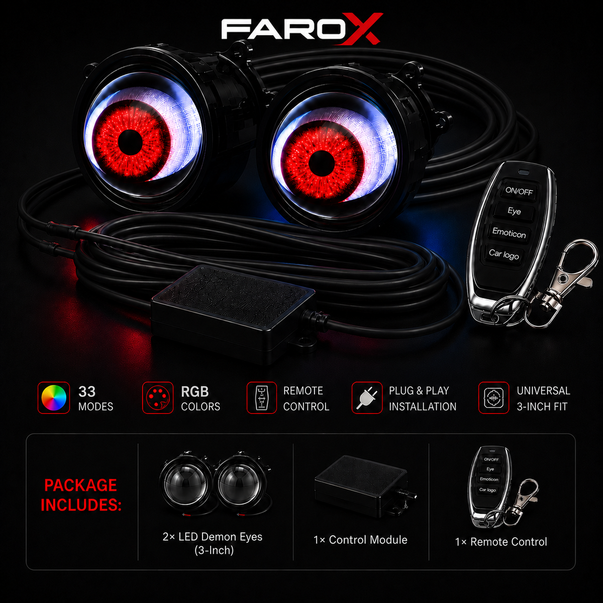 FAROX™ Demon Eyes RGB – Custom LED Headlights